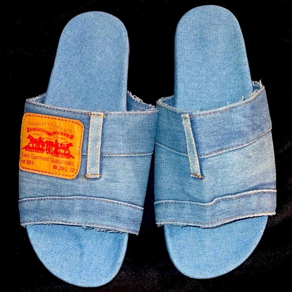 NWOT-Upcycled Denim Slides